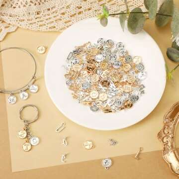SANNIX 156Pcs/6 Sets Alphabet ABC Letter Charms 3 Styles Capital A-Z Charms DIY Bracelet Necklace Pendants with 200Pcs Open Jump Rings for Jewelry Making (KC Gold & Antique Silver)