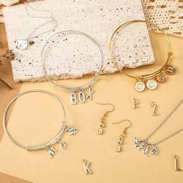 SANNIX 156Pcs/6 Sets Alphabet ABC Letter Charms 3 Styles Capital A-Z Charms DIY Bracelet Necklace Pendants with 200Pcs Open Jump Rings for Jewelry Making (KC Gold & Antique Silver)