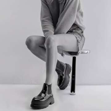 KaroNairy Platform Ankle Boots for Women Chelsea Boots Round Toe Chunky Heel Slip on Lug Sole Short Boots Black 6