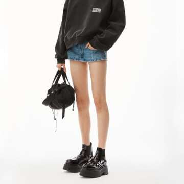 KaroNairy Platform Ankle Boots for Women Chelsea Boots Round Toe Chunky Heel Slip on Lug Sole Short Boots Black 6