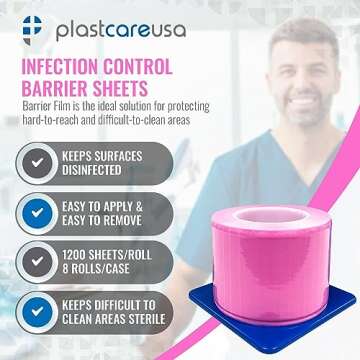 Pink Barrier Film Roll 4"x6" - 6.5nm Thickness Medical Grade Surface Protective Dental Barrier Film for Dental, Medical, Tattoo - Easy Peel, Non-Stick Tape (1 Box of 1200 Sheets) by PlastCare USA