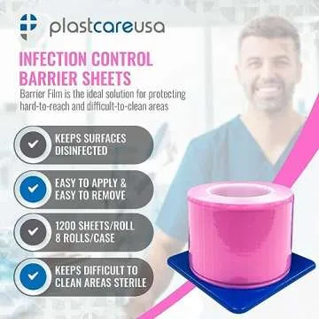 Pink Barrier Film Roll 4"x6" - 6.5nm Thickness Medical Grade Surface Protective Dental Barrier Film for Dental, Medical, Tattoo - Easy Peel, Non-Stick Tape (1 Box of 1200 Sheets) by PlastCare USA