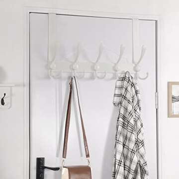 Dseap 5 Tri Over The Door Clothes Hanger and Towel Rack, Heavy Duty White