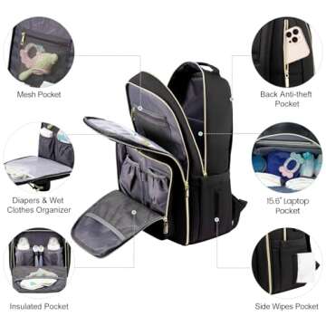 LOVEVOOK Diaper Bag Backpack - Stylish Quilted Baby Bag with Changing Pad & Insulation