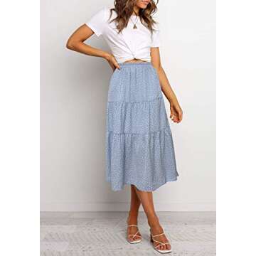 MEROKEETY Women's Elastic High Waist Leopard Print Polka Dot A-Line Swing Midi Skirt