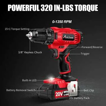 AVID POWER 20V Cordless Drill Set with 41 Accessories