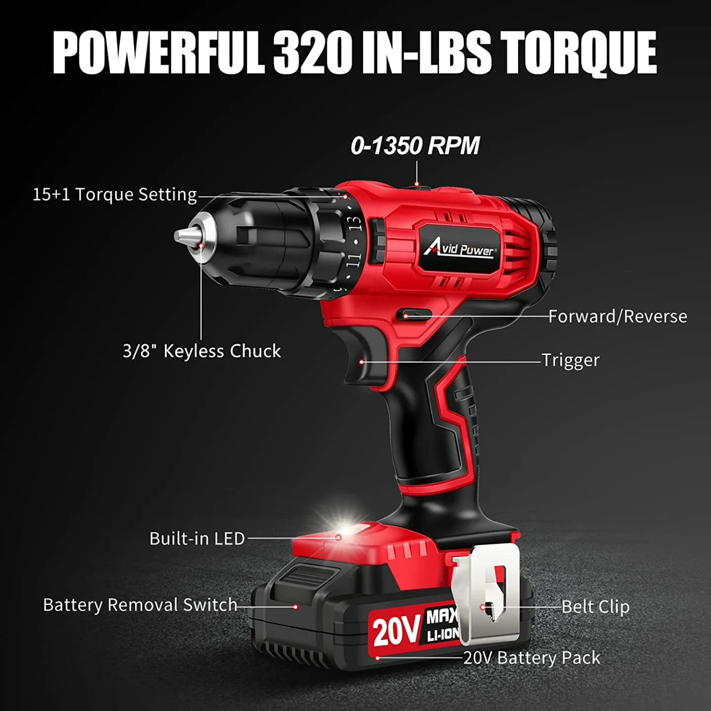 AVID POWER 20V Cordless Drill Set with 41 Accessories