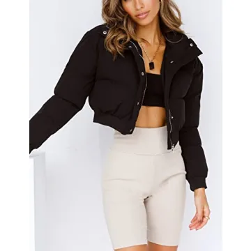 UANEO Cropped Puffer Jacket for Women in Black