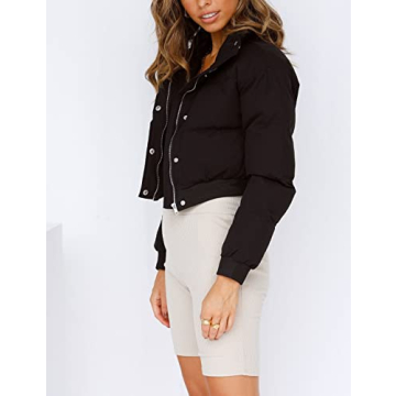 UANEO Cropped Puffer Jacket for Women in Black