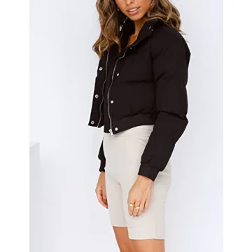 UANEO Cropped Puffer Jacket for Women in Black