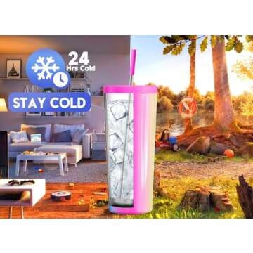 Meoky 24 oz Insulated Tumbler with Lid and Straw, Stainless Steel Vacuum Insulated Tumbler, Keeps Co...