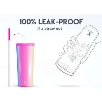 Meoky 24 oz Insulated Tumbler with Lid and Straw, Stainless Steel Vacuum Insulated Tumbler, Keeps Cold for 24 Hours, 100% Leak Proof, Fits in Car Cup Holder (Carnival)