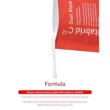 VITABRID C12 Dual Mask Korean Face Mask for Anti Aging, Firming, Hydrating, Nourishing with Highly Concentrated Peptide, Vitamin C Essence - Hypoallergenic Microfiber Sheet, 1.02 fl.oz. 5 Sheets