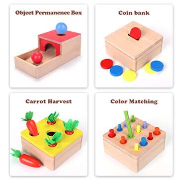 Montessori Toys for 1 Year Old, 4 in 1 Wooden Toys for Baby Boy Girl, Object Permanence Box, Color&Shape Sorting Learning Matching Game, Carrot Harvest, Preschool Educational Gifts for Toddler