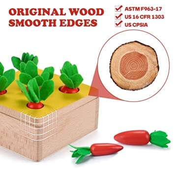 Montessori Toys for 1 Year Old, 4 in 1 Wooden Toys for Baby Boy Girl, Object Permanence Box, Color&Shape Sorting Learning Matching Game, Carrot Harvest, Preschool Educational Gifts for Toddler