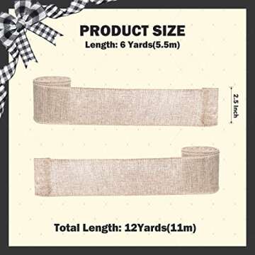 Burlap Wired Edge Ribbon for Gift Wrapping, Christmas Trees Decorations, Big Bow, Wreath, Crafts Making, 2 Rolls, 2.5 Inch x 6 Yards