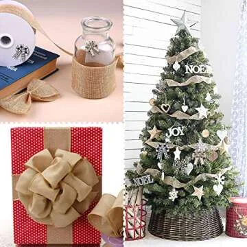Burlap Wired Edge Ribbon for Gift Wrapping, Christmas Trees Decorations, Big Bow, Wreath, Crafts Making, 2 Rolls, 2.5 Inch x 6 Yards