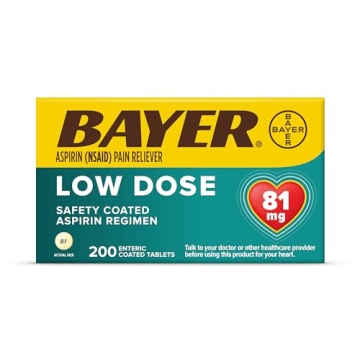 Bayer Aspirin Regimen 81mg Enteric Coated Tablets for Pain Relief, 200 Count
