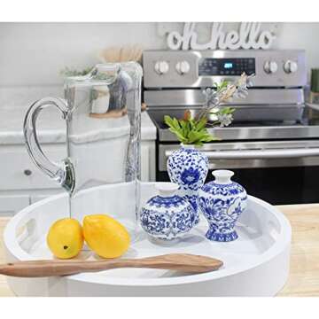 AuldHome Blue and White Porcelain Vases Set of 3, Mini Decorative Bud Vases for Farmhouse, Cottagecore, and Vintage Decor