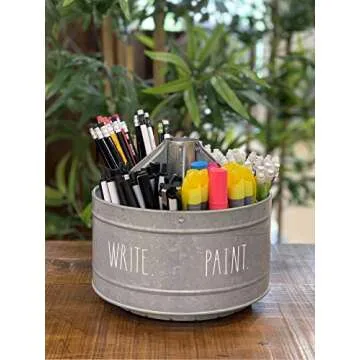 Rae Dunn Rotating Decorative Organizer – Galvanized Steel Desktop Stationary Spinner Holder - 6 Compartment Round Pen and Pencil Cup - Office, Home and Art Supplies - Rae Dunn by Designstyles