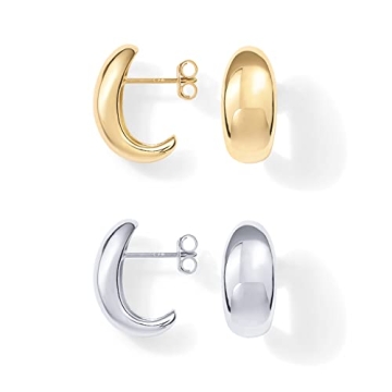 PAVOI 14K Gold Plated Sterling Silver Huggie Earrings - Luxurious Dome Hoops