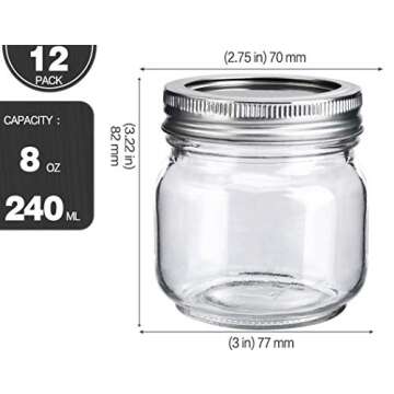 KAMOTA Mason DIY Spice Jars 8 oz With Regular Lids and Bands, Ideal for Jam, Honey, Wedding/Shower F...