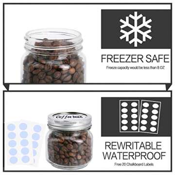 KAMOTA Mason DIY Spice Jars 8 oz With Regular Lids and Bands, Ideal for Jam, Honey, Wedding/Shower Favors, 12 PACK, 20 Whiteboard Labels Included