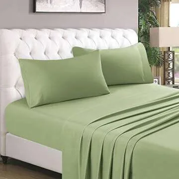 HOMEIDEAS 4 Piece Bed Sheets Set (Full, Sage Green), 1800 Bedding Soft Brushed Microfiber Luxury She...
