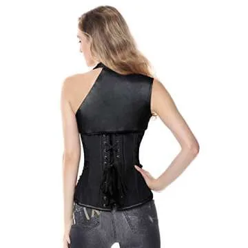 Charmian Women's Steampunk Gothic Heavy Strong Steel Boned Corset with Zipper Black Medium