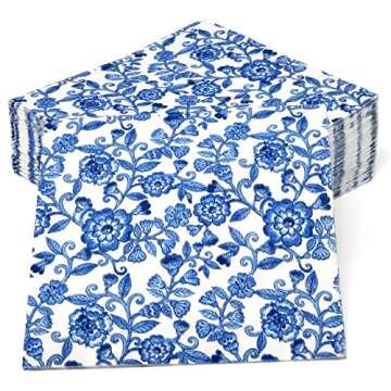 Elegant Blue Floral Cocktail Napkins - 100 Pack for Events