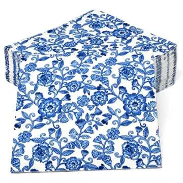 Elegant Blue Floral Cocktail Napkins - 100 Pack for Events