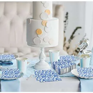 Elegant Blue Floral Cocktail Napkins - 100 Pack for Events