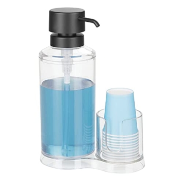 mDesign Mouthwash Dispenser with Cup Storage Organizer