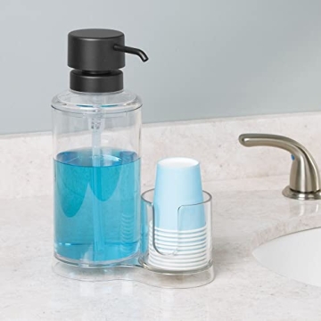 mDesign Mouthwash Dispenser with Cup Storage Organizer