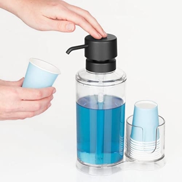 mDesign Mouthwash Dispenser with Cup Storage Organizer