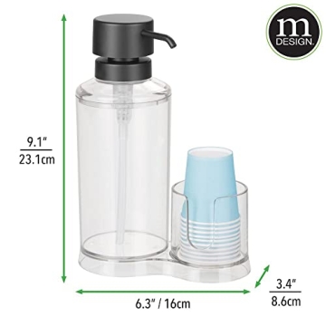 mDesign Mouthwash Dispenser with Cup Storage Organizer