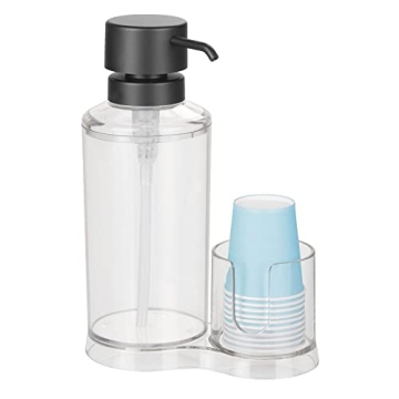 mDesign Mouthwash Dispenser with Cup Storage Organizer
