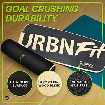 URBNFit Wooden Balance Board Trainer - Wobble Board for Skateboard, Hockey, Snowboard & Surf Training - Balancing Board w/Workout Guide to Exercise and Build Core Stability﻿