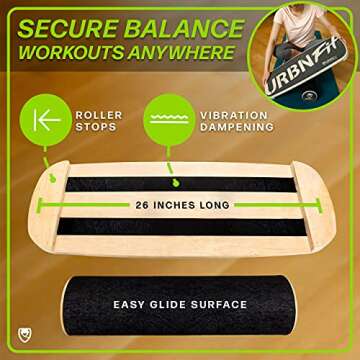 URBNFit Wooden Balance Board Trainer - Wobble Board for Skateboard, Hockey, Snowboard & Surf Training - Balancing Board w/Workout Guide to Exercise and Build Core Stability﻿
