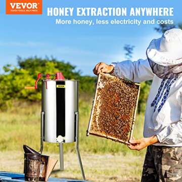 VEVOR 3 Frame Honey Extractor, Stainless Steel Manual Beekeeping Extraction, Honeycomb Drum Spinner ...