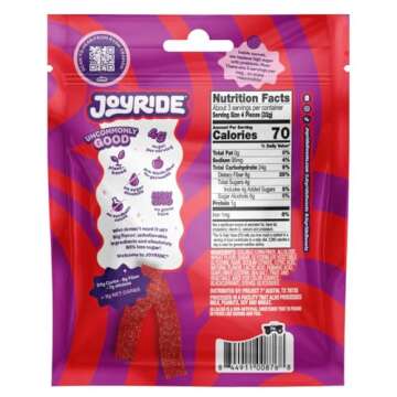 Joyride Sweets Candy Joyride Sour Candy Strips - 3.5oz-Gummy Candy, Candy Strips, Sour Candy, 80% Less Sugar, Plant-Based, Vegan (Sour Strawberry)