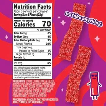 Joyride Sweets Candy Joyride Sour Candy Strips - 3.5oz-Gummy Candy, Candy Strips, Sour Candy, 80% Less Sugar, Plant-Based, Vegan (Sour Strawberry)