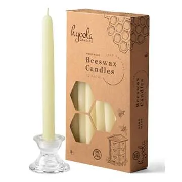 8" Beeswax Taper Candles 12 Pack - Handmade, All Natural, 100% Pure Unscented Bee Wax Candle - Tall, Decorative, White - 8 Hour Burn Time