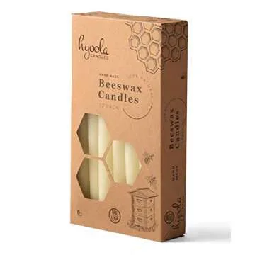 8" Beeswax Taper Candles 12 Pack - Handmade, All Natural, 100% Pure Unscented Bee Wax Candle - Tall, Decorative, White - 8 Hour Burn Time