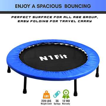 40" Mini Trampoline for Adults - Exercise Trampoline, Mini Trampolines, Personal Trampoline, Trampoline Small Indoor, Rebounding Tiny Trampoline with Springs System for Home Cardio Workouts