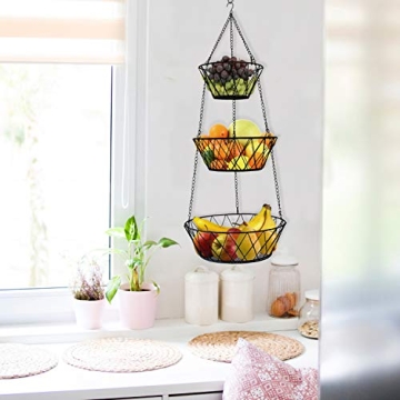 Heavy Duty 3 Tier Hanging Kitchen Black Fruit Basket