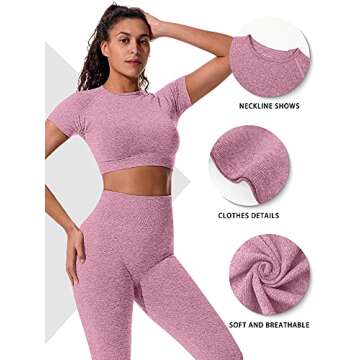 OYS Womens Yoga 2 Pieces Workout Outfits Seamless High Waist Leggings Sports Crop Top Running Clothes Sets