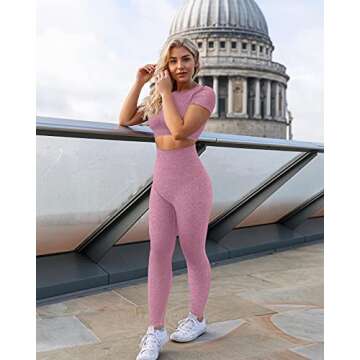 OYS Womens Yoga 2 Pieces Workout Outfits Seamless High Waist Leggings Sports Crop Top Running Clothes Sets