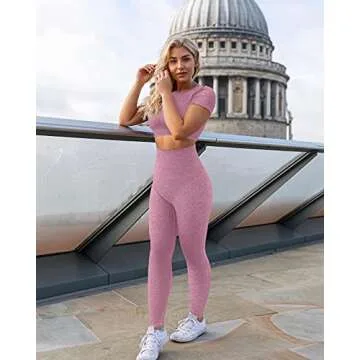OYS Womens Yoga 2 Pieces Workout Outfits Seamless High Waist Leggings Sports Crop Top Running Clothes Sets