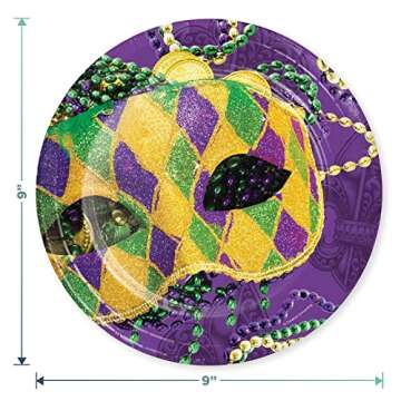Masks of Mardi Gras Paper Dinner Plates, Napkins, and Forks (Serves 16)
